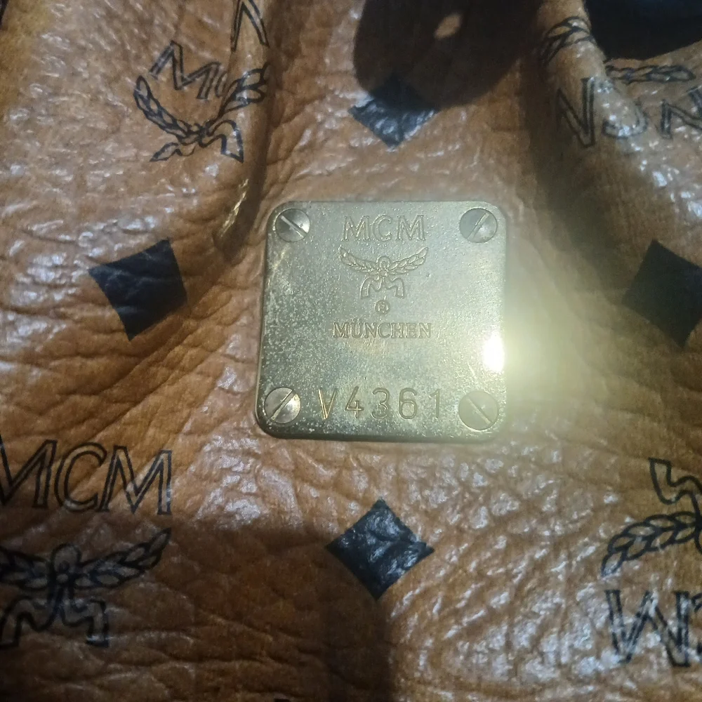 MCM Cognac and Black Logo Satchel - Picture 2 of 8